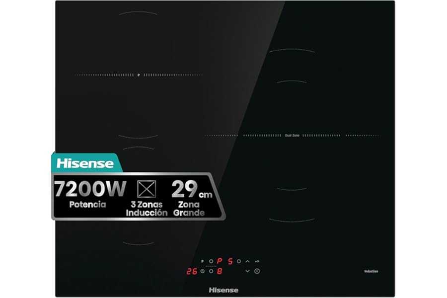 Hisense HI6311BSCE Placa de inducción 29 cm, 3 fuegos, 7200W