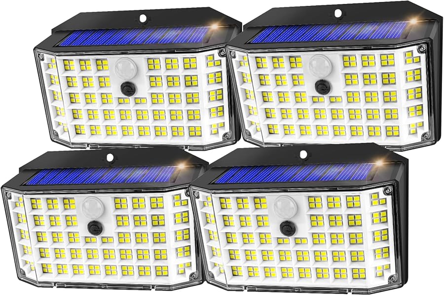 Haokiang 4 Unidades Luces Solares Exterior 2000LM IP65 270° 3 Modos