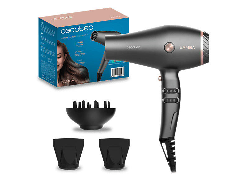 Cecotec Bamba IoniCare Harmony - Secador Profesional con Motor AC, Ion Real y Antifrizz