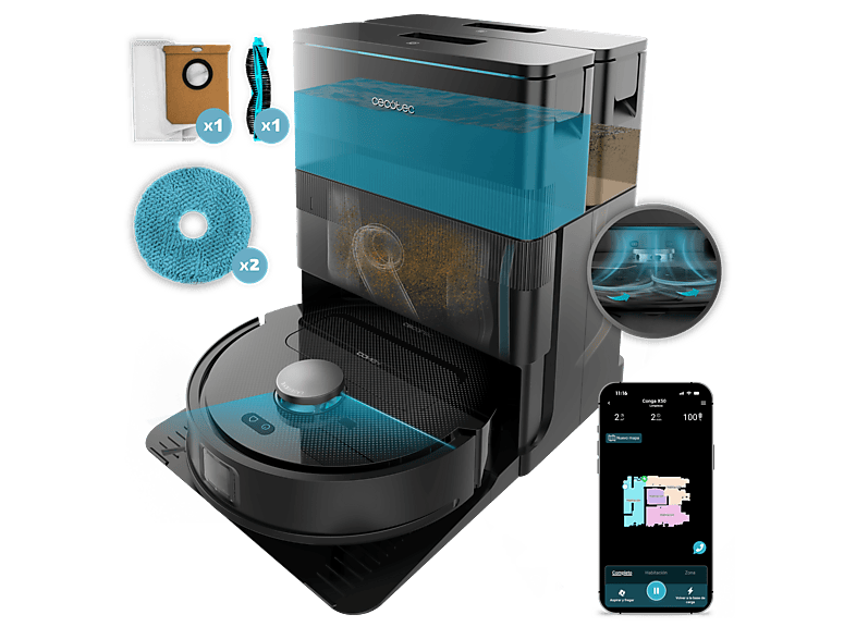 Robot fregasuelos Cecotec Conga X50 50W 240 min autonomía Navegación Láser Fregado Spin 15000 Pa