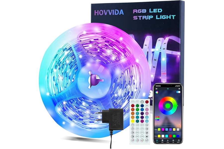 HOVVIDA Tira LED RGB 10m 300 LED 24V con control remoto y modo música