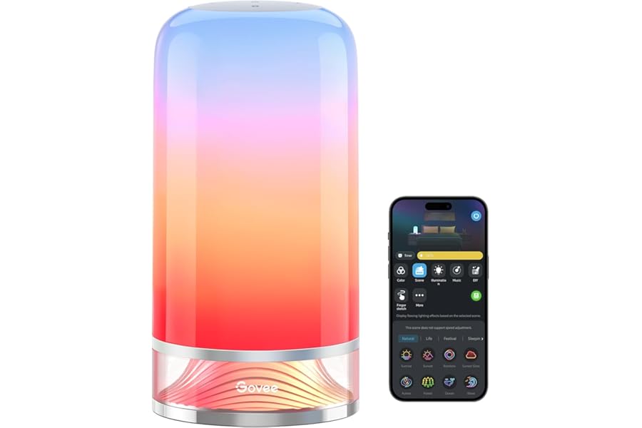 Govee Lámpara de Mesita de Noche RGBICWW LED Regulable, 64 Modos de Escena, 2700-6500K, Compatible con Alexa