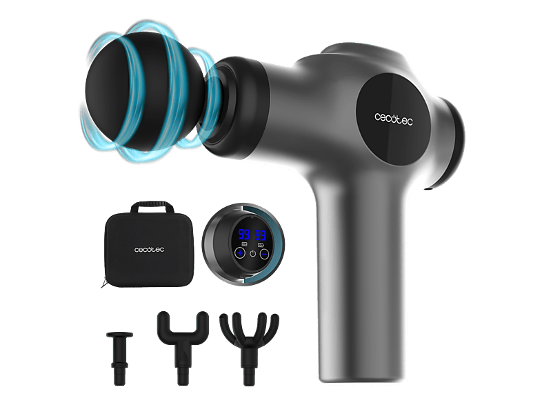Pistola de masaje Cecotec SkinCare 99 niveles, 4 cabezales, carga USB-C