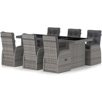 Set de comedor de jardín 7 piezas + cojines de ratán sintético Vidaxl