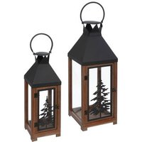 Farol Madera Abeto Metal X2