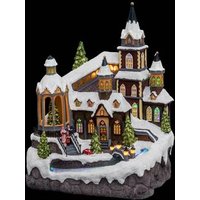 Aldea de Navidad Iglesia y Río Animados con 8 LED y Transformador