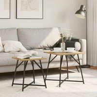 Juego de 2 Mesas Auxiliares en Roble Artesanal con Madera Compuesta y Metal V4511