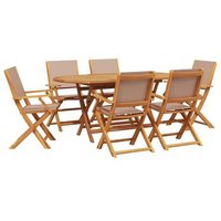Set de comedor de jardín 7 piezas tela madera maciza Vidaxl