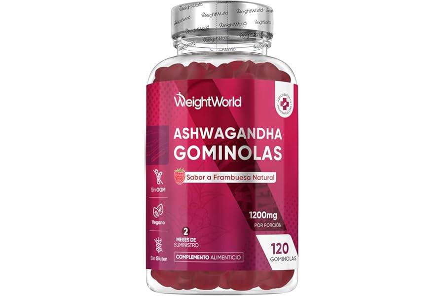 Gominolas de Ashwagandha 1200mg 120 Gomitas Veganas con Sabor a Frambuesa