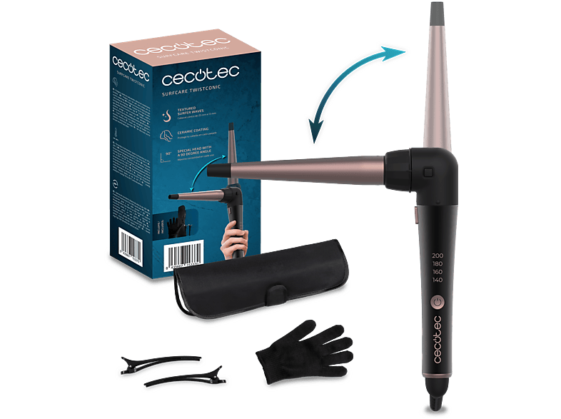 Moldeador Cecotec SurfCare TwistConic 140-200°C, 2 cabezales 13-25mm