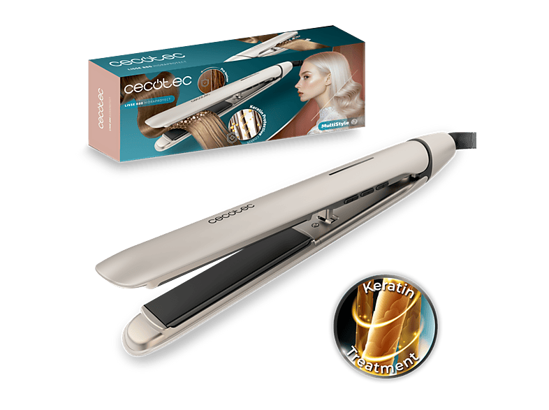 Plancha de pelo Cecotec Lisse 880 HidraProtect Turmalina con revestimiento de queratina y aceite de argán, Función Pro Ionizer