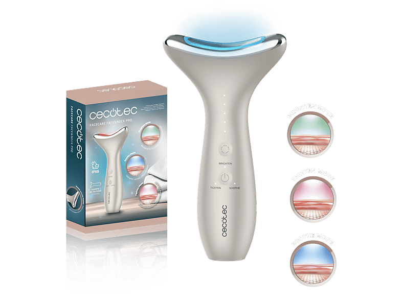 Cecotec FaceCare Face&Neck Pro - Fototerapia, 3 Modos, 5 Niveles EMS, Vibración Calor