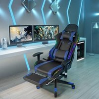 Silla Gaming Ergonómica con Luces LED RGB, Giratoria, Altura Ajustable, Reposabrazos y Reposapiés Retráctil (CFW65061)