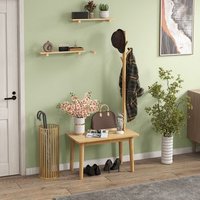 Mesa Auxiliar 2 en 1 de Madera Maciza con Banco para Zapatos y Ganchos para Bolsos y Abrigos 76x43x168 cm CFW12181