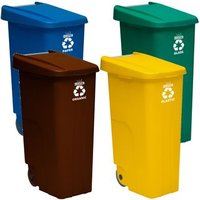 4 Cubos de Reciclaje de Plástico Wellhome 110L cada uno