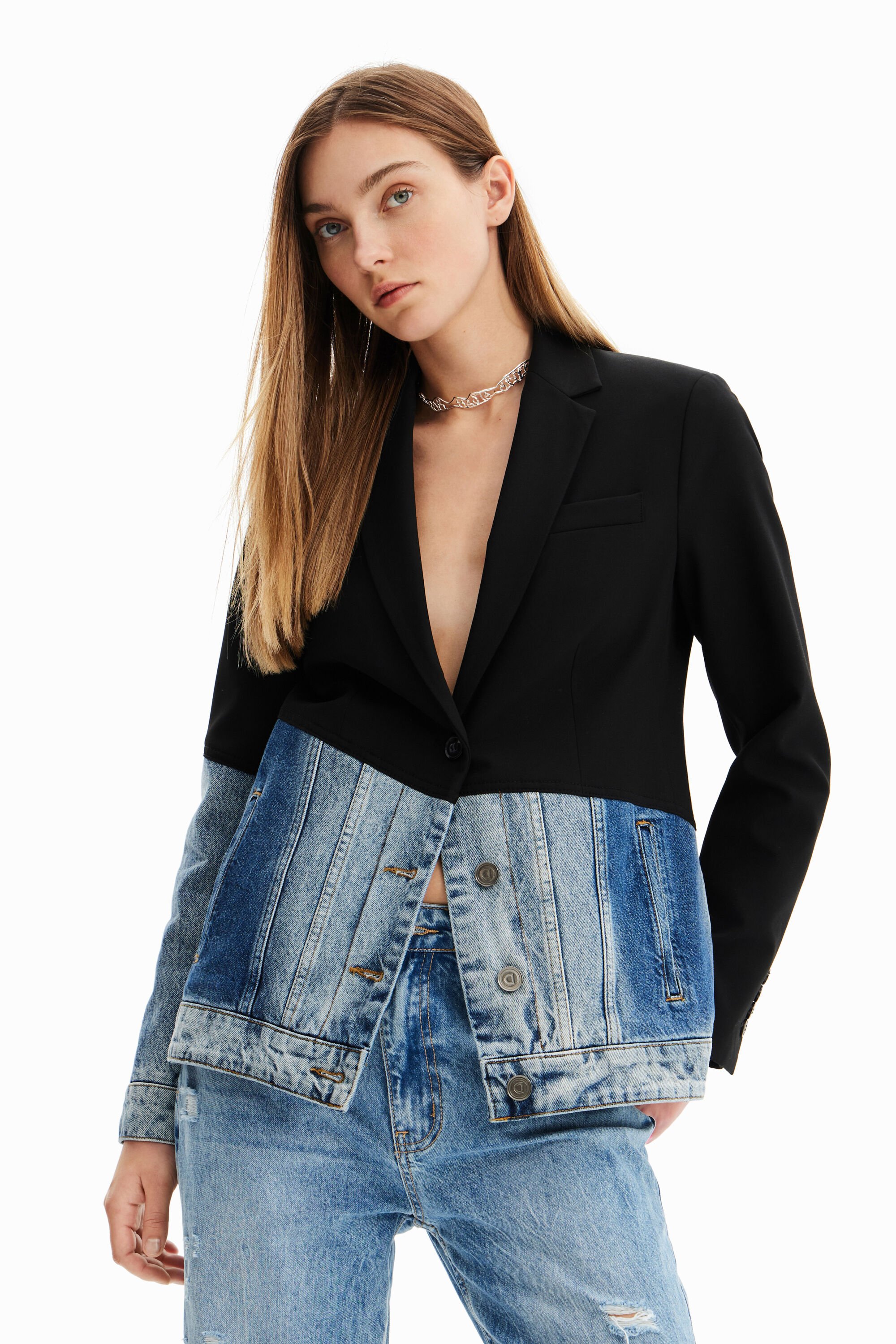 Blazer Slim Híbrida Bimateria Desigual Mujer