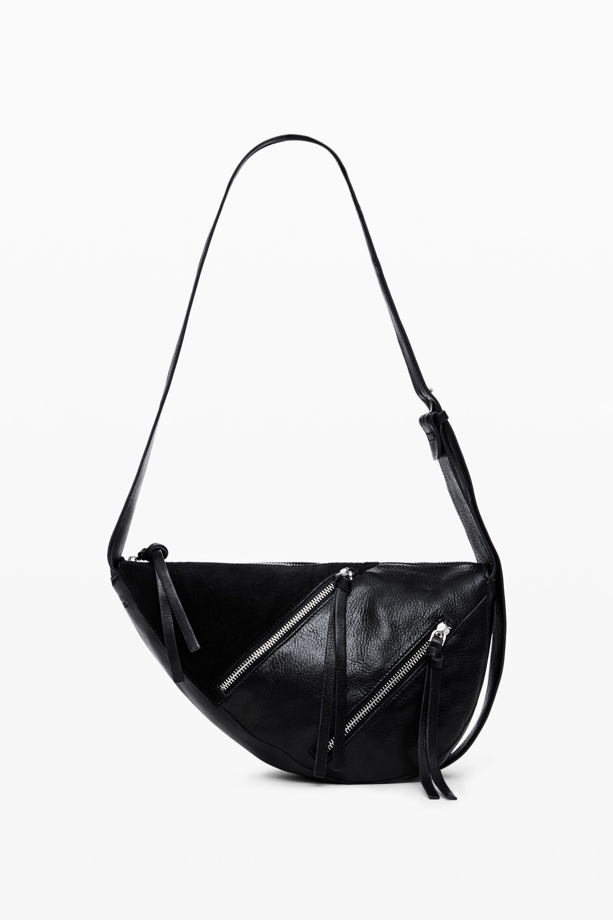 Bolso mediano de piel con cremalleras