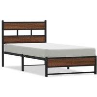 Estructura de Cama de Metal y Madera Roble 90x190 Cm