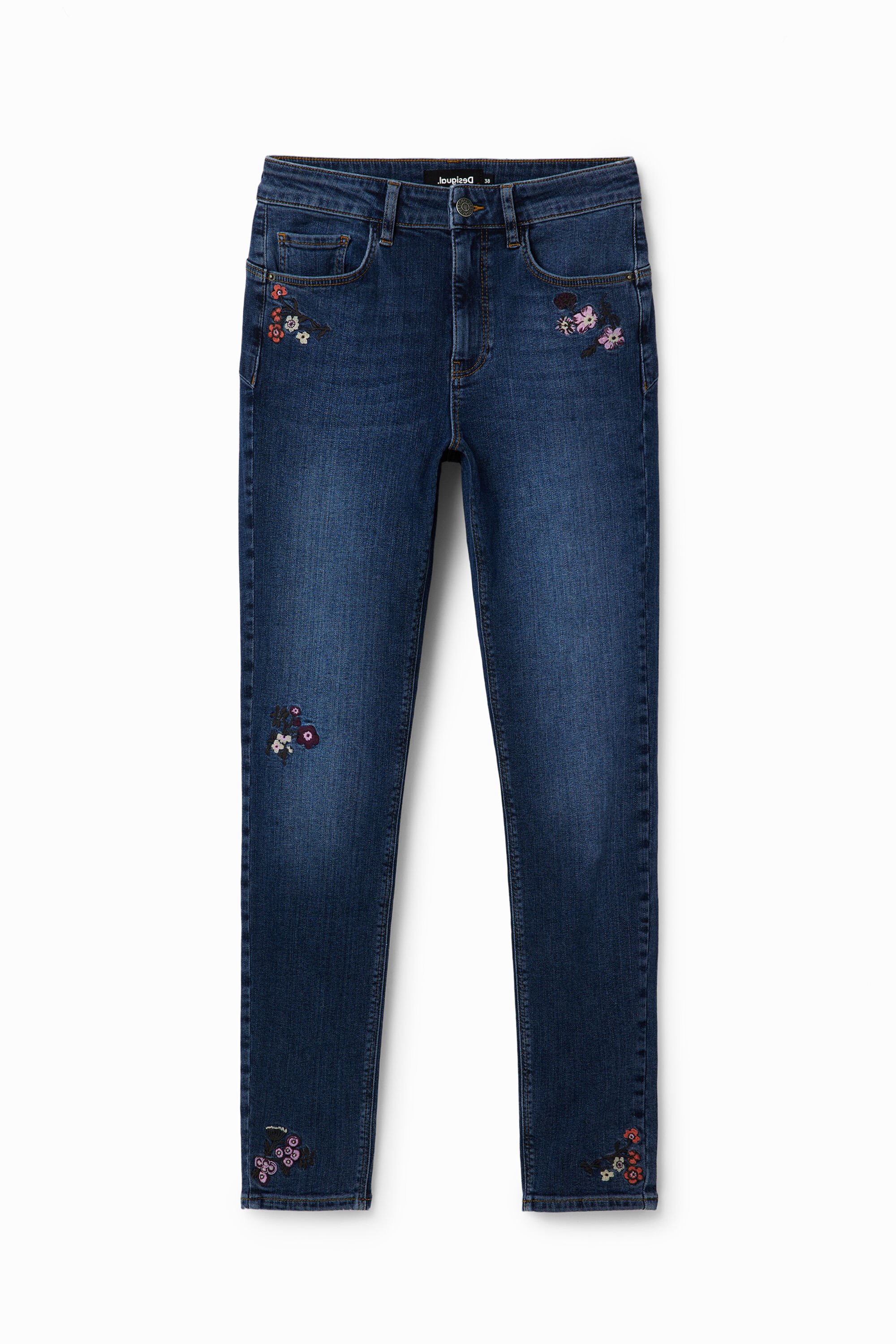 Vaqueros Skinny Desigual con Flores Bordadas y Push-up