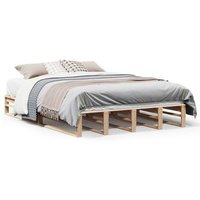 Estructura de cama sin colchón de madera maciza de pino 135x190 cm