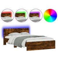 Estructura de Cama con Cabecero y Luces LED Roble Ahumado 140x190cm