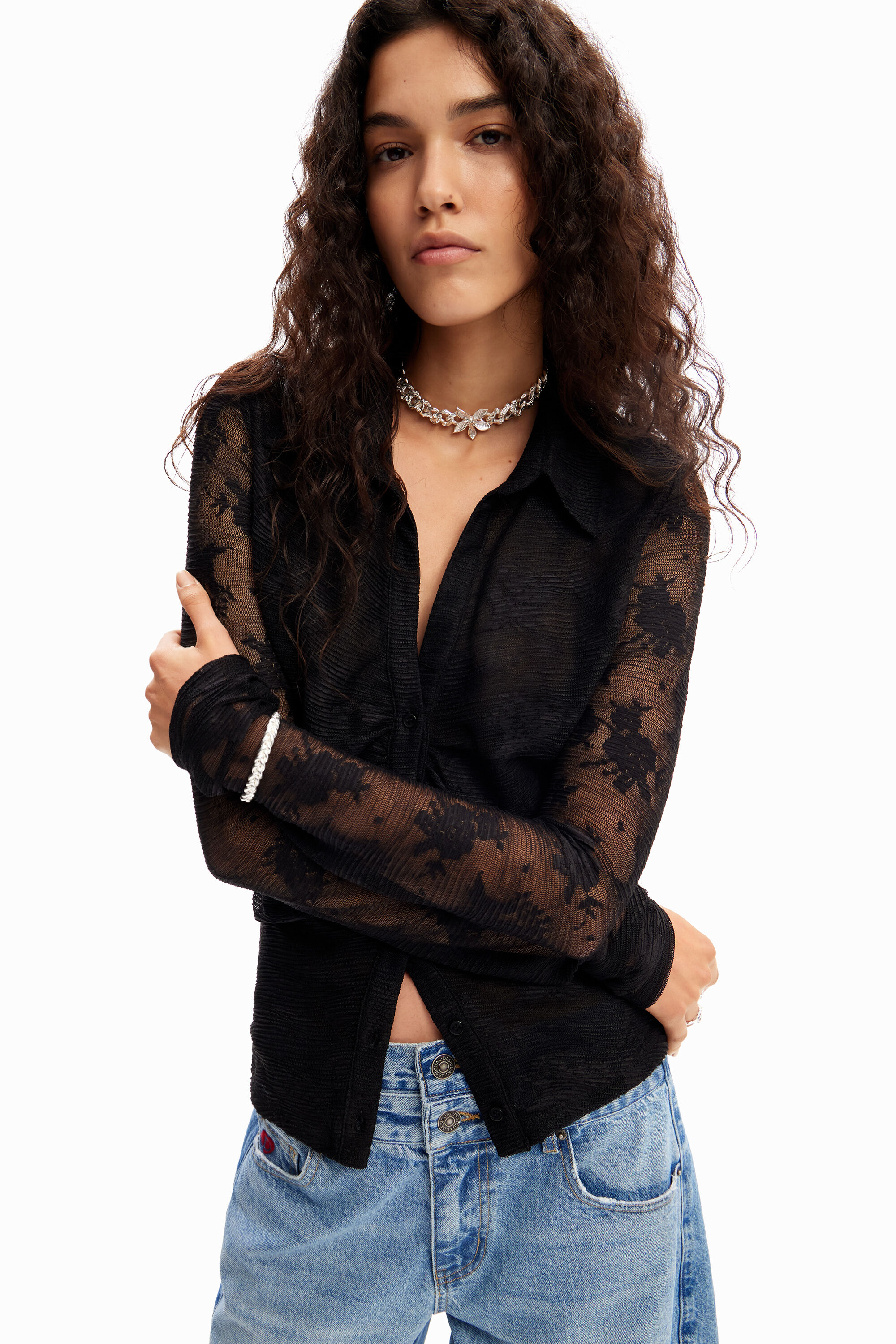 Camiseta fruncida floral Desigual para mujer