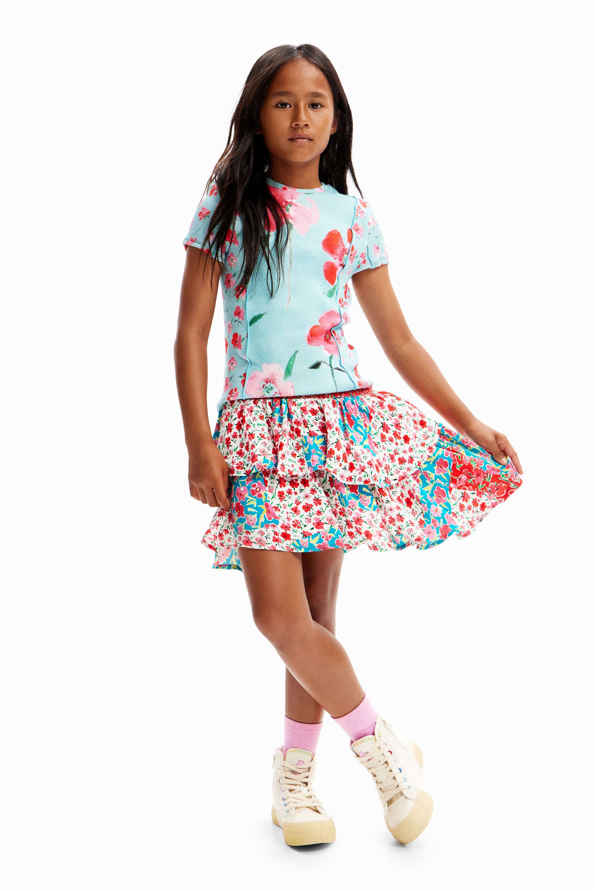 Minifalda Desigual con volantes y flores