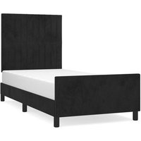 Cama Individual Estructura Con Cabecero De Terciopelo Negro 90x190 Cm