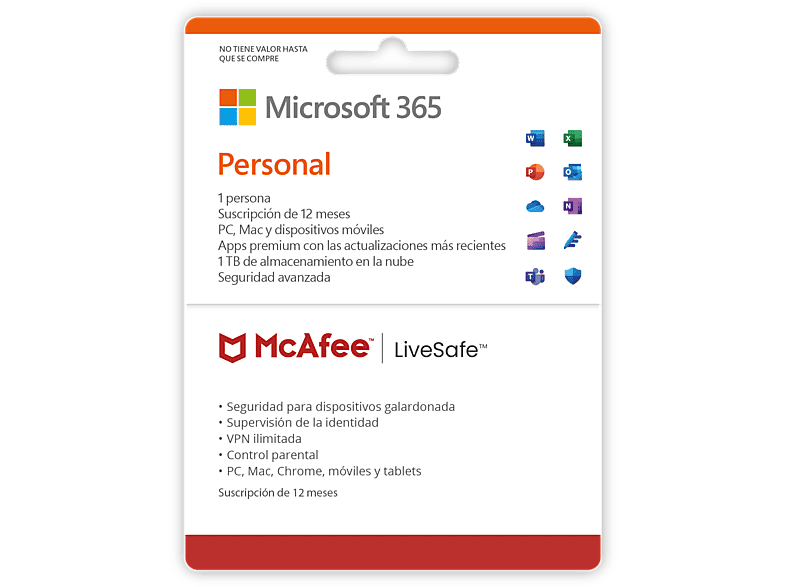 Pack Microsoft Office 365 Personal + Antivirus McAfee LiveSafe Suscripción 1 año Pack Microsoft Office 365 Personal + Antivirus McAfee LiveSafe Suscripción 1 año