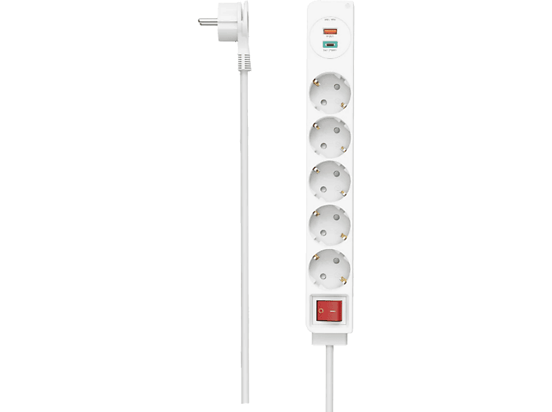 Regleta Hama 00223186 con 5 Enchufes, 1 USB-A, 1 USB-C, 18W