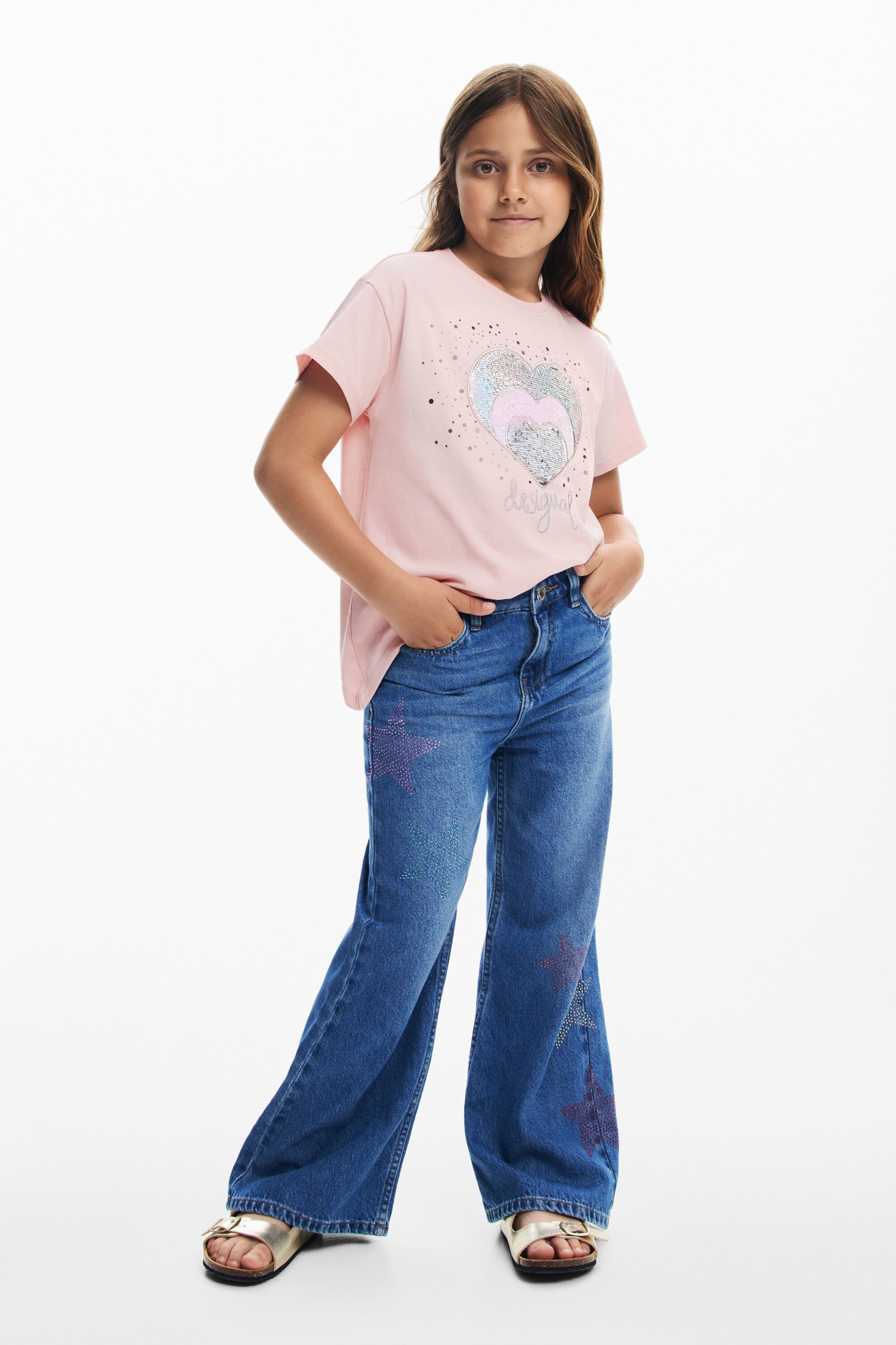 Camiseta de Mujer Desigual con Corazón de Strass