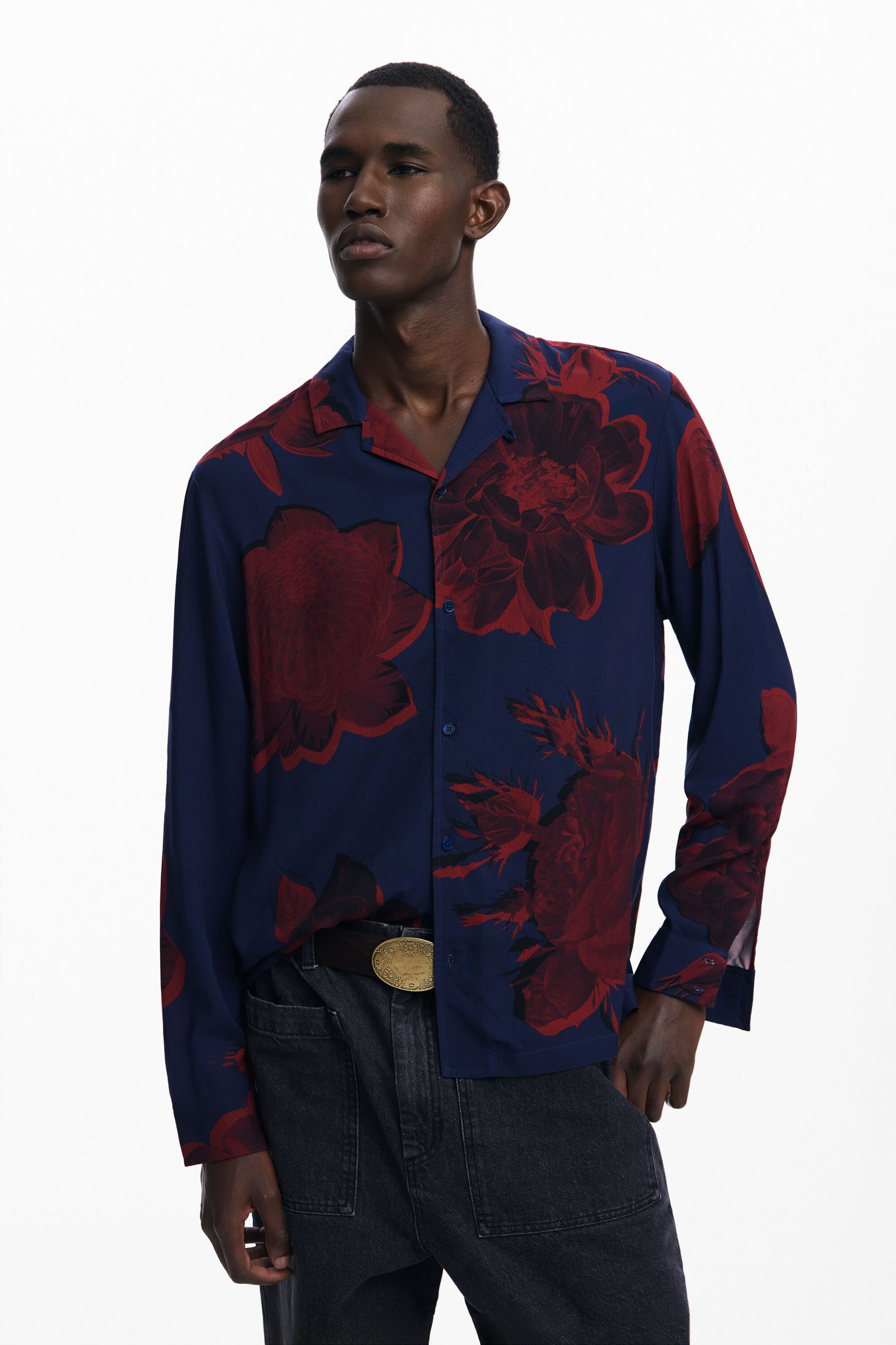 Camisa Desigual de Flores Oscuras para Hombre