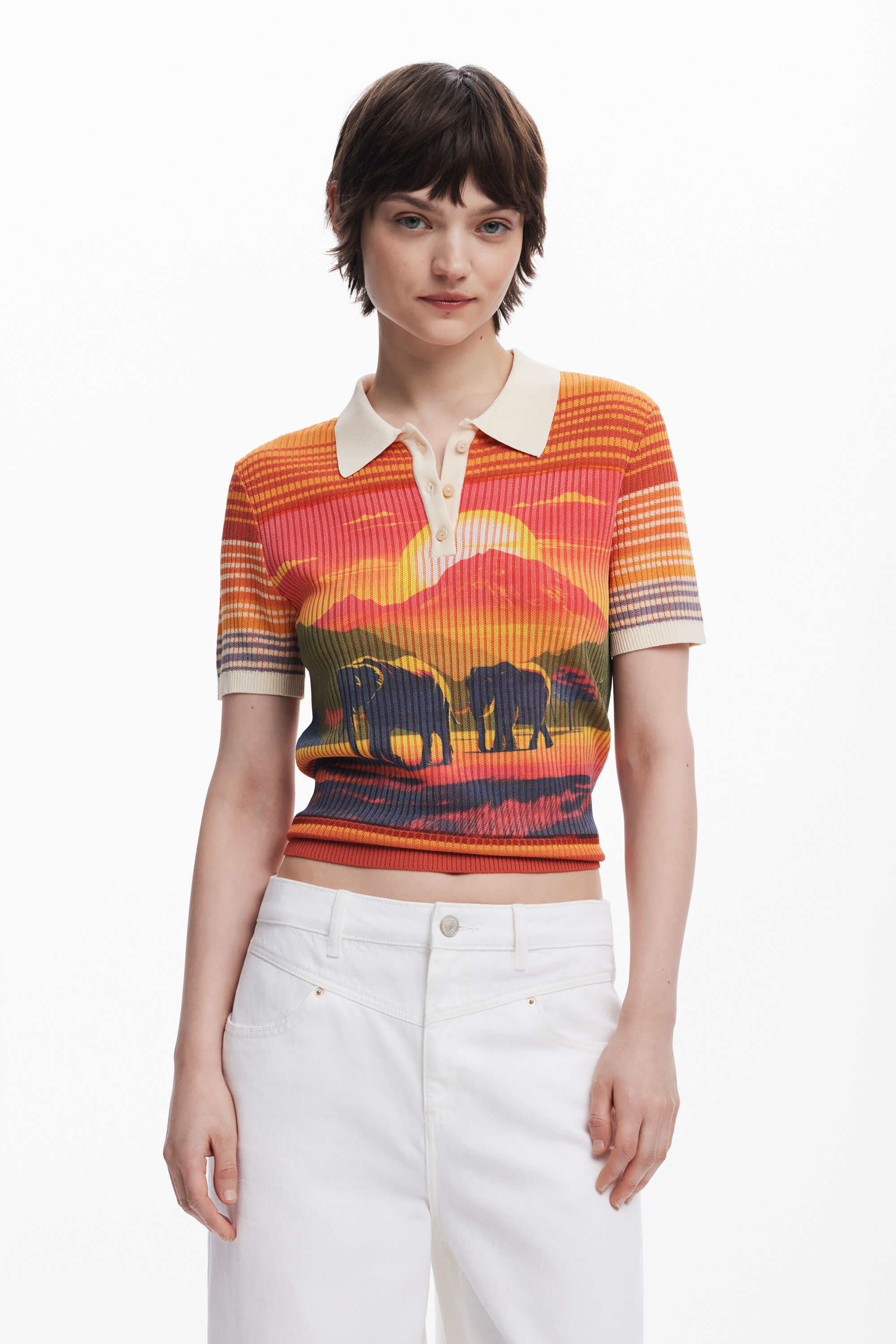 Desigual Camiseta de Punto con Elefantes para Mujer
