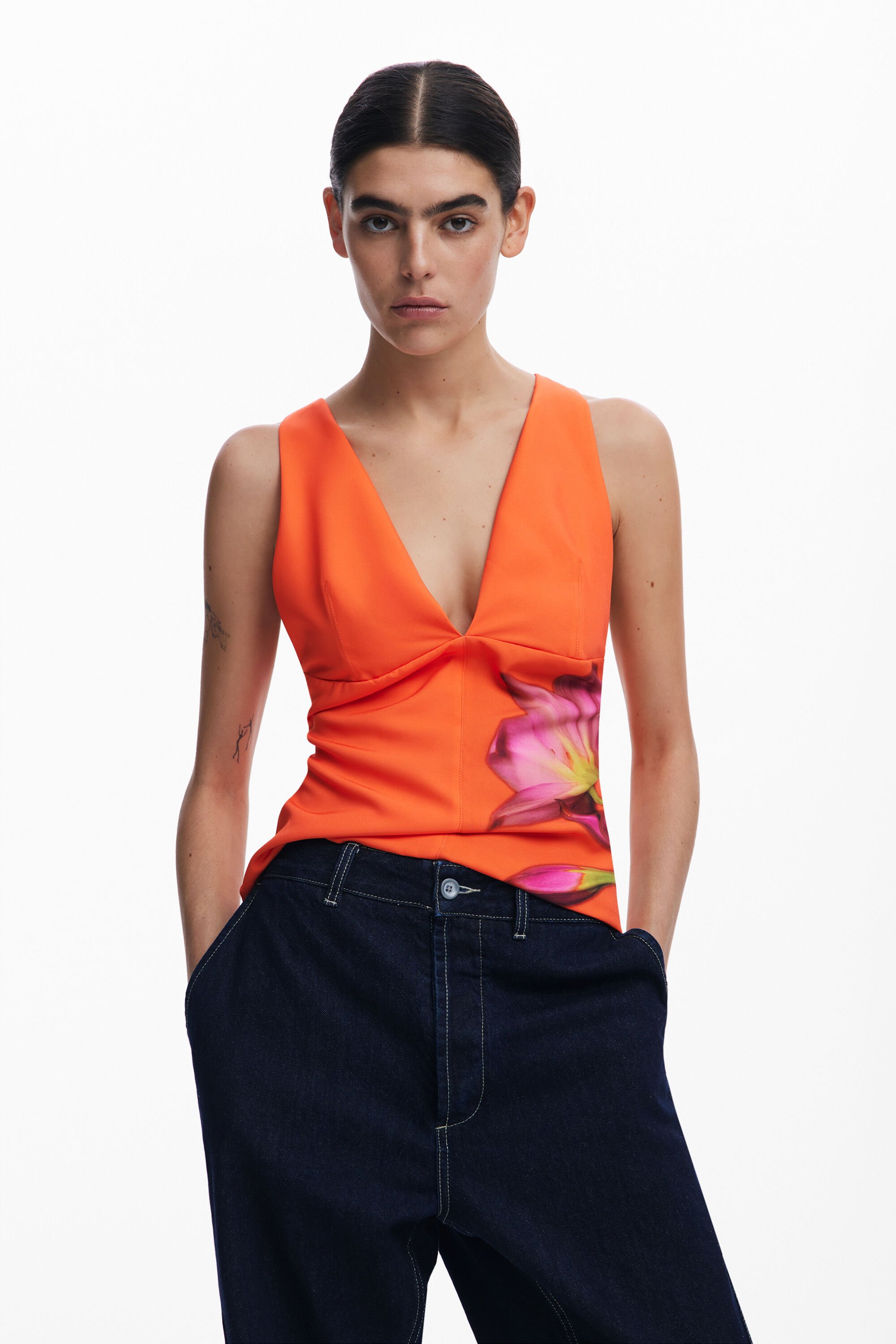 Desigual Camiseta con Estampado Floral para Mujer