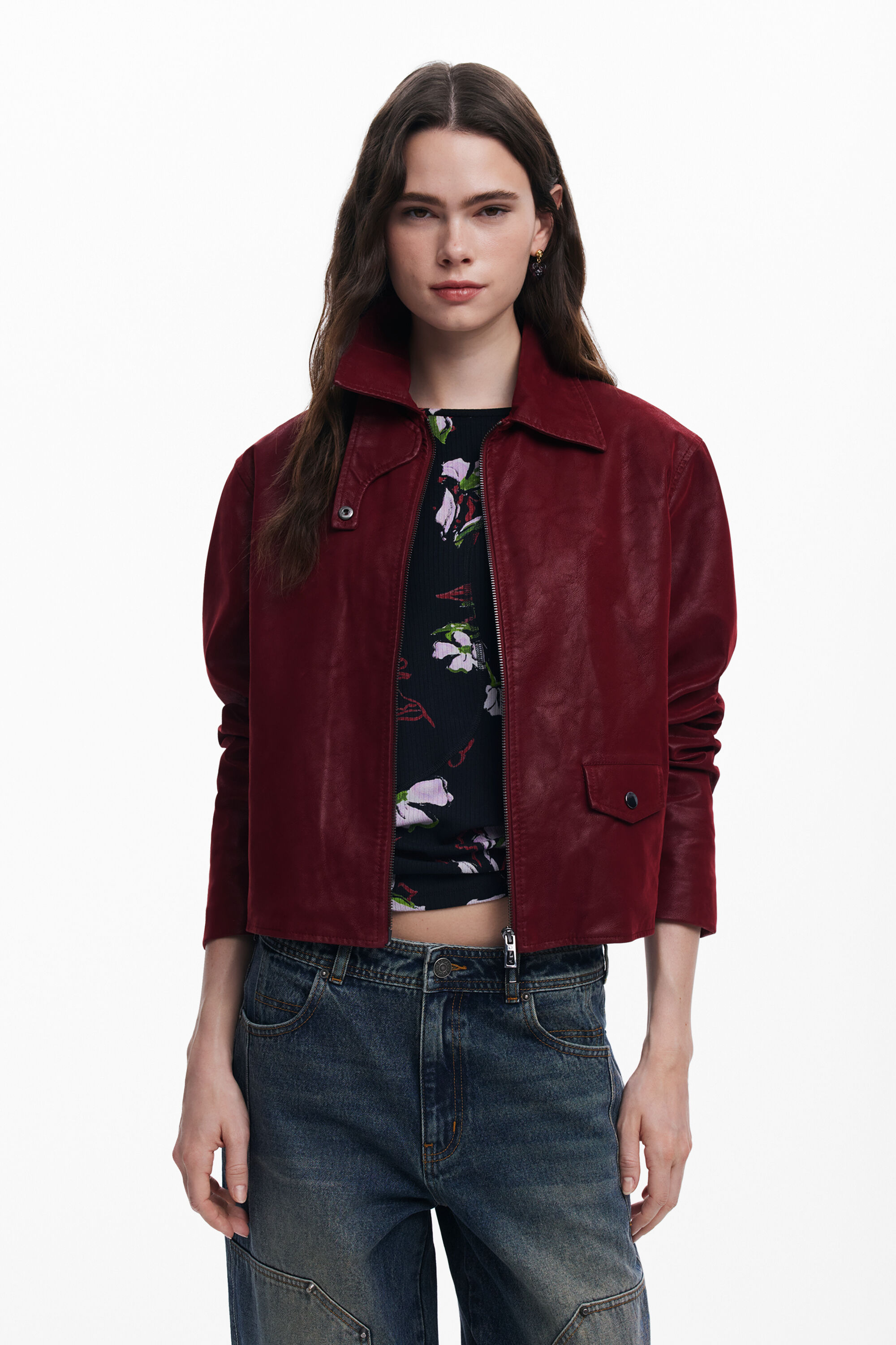 Cazadora efecto piel brillante Desigual para mujer