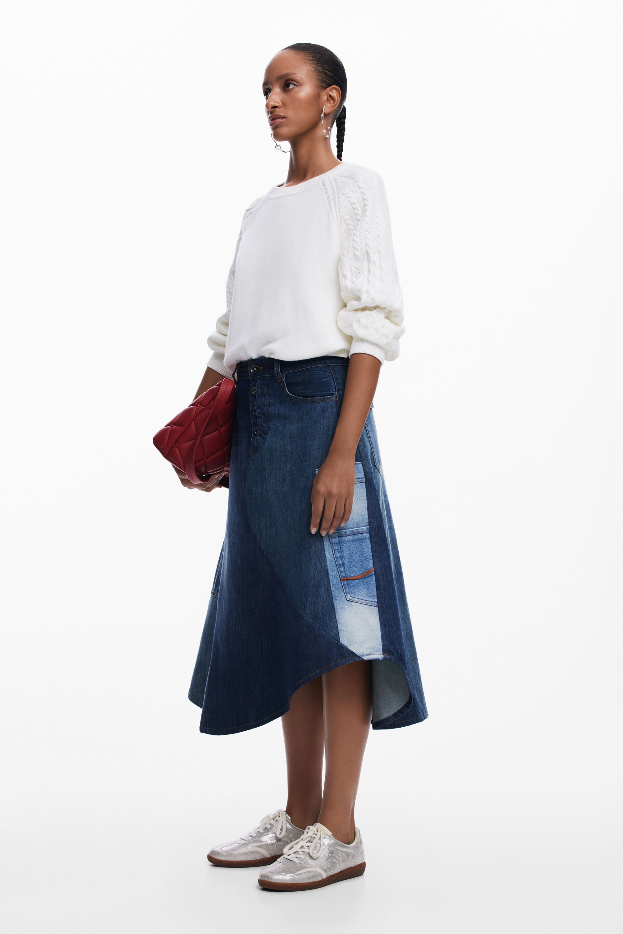 Falda denim patchwork mujer
