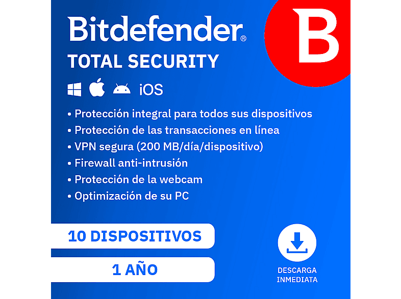 Bitdefender Total Security para 10 Dispositivos - 1 Año