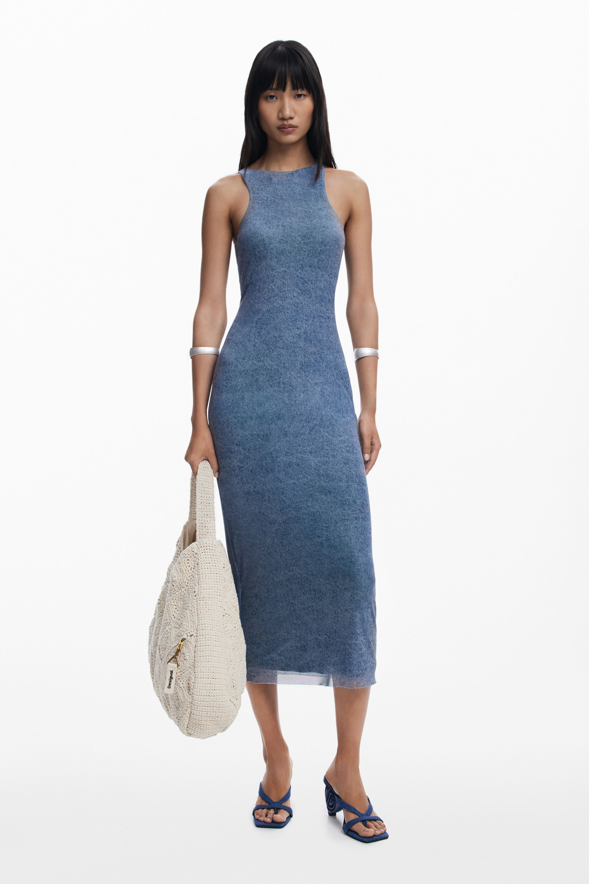 Vestido</div> midi ajusado con nudo para mujer