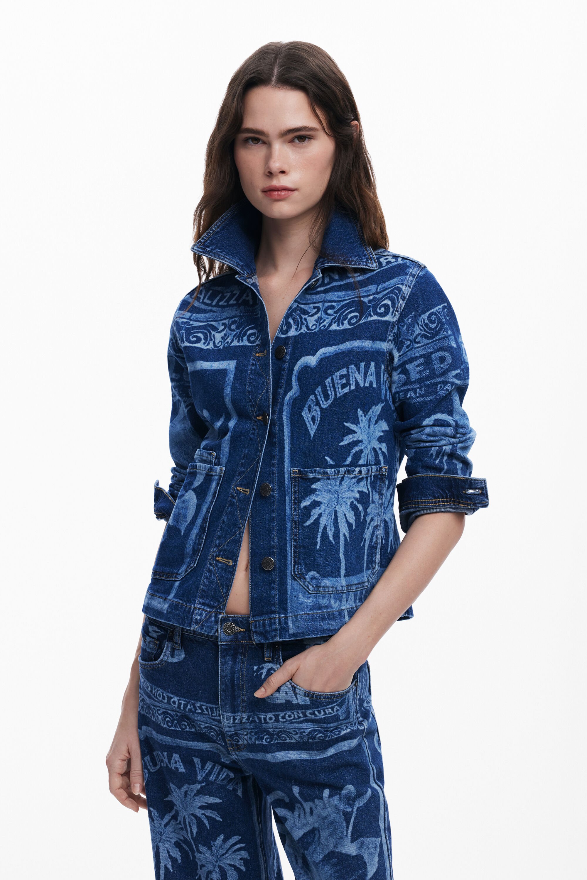 Desigual Cazadora Denim Palmeras Mujer