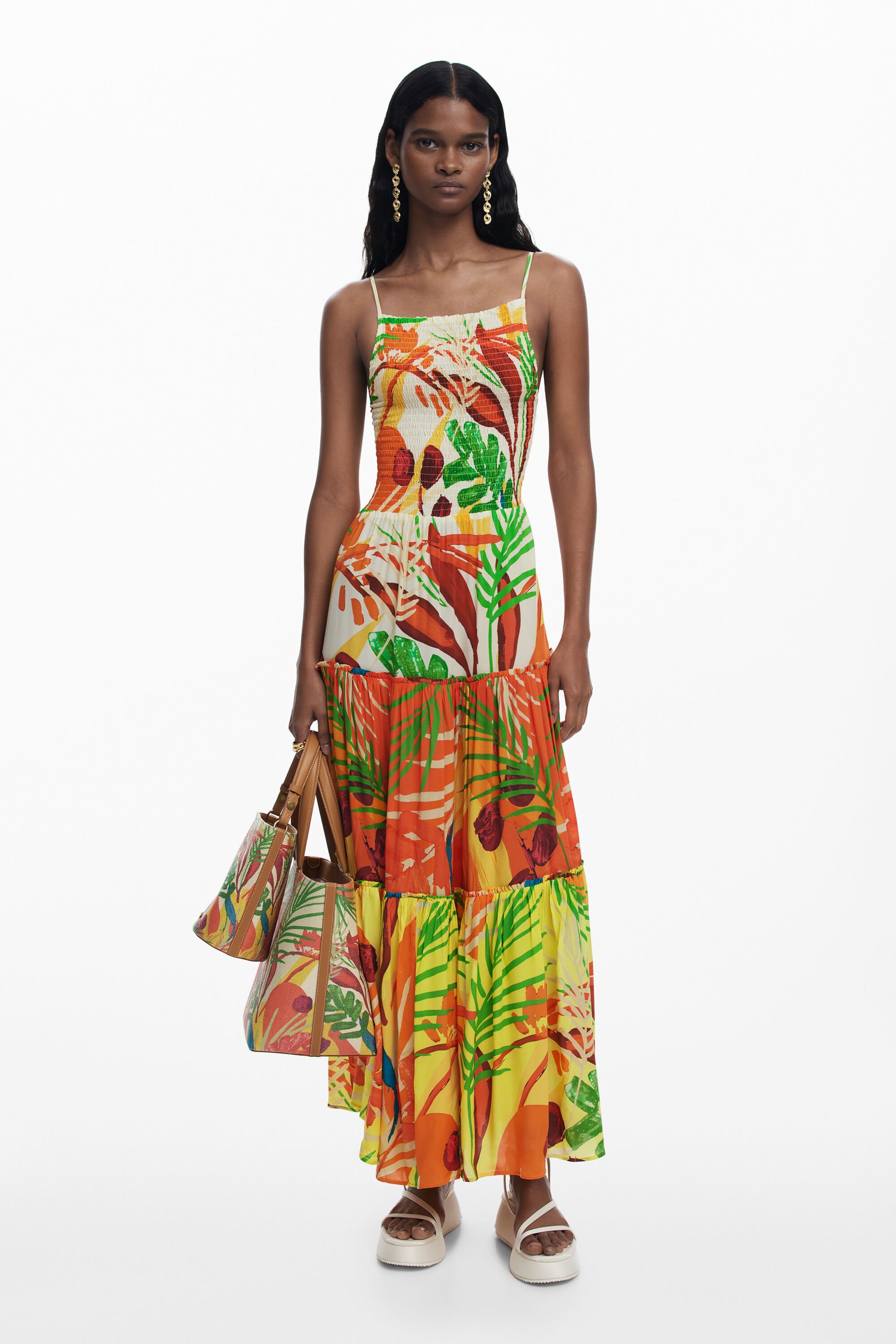 Vestido Desigual Tropical con Volantes para Mujer
