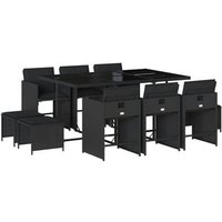 Set de Comedor de Jardín de Ratán Sintético Negro para 11 Piezas con Cojines