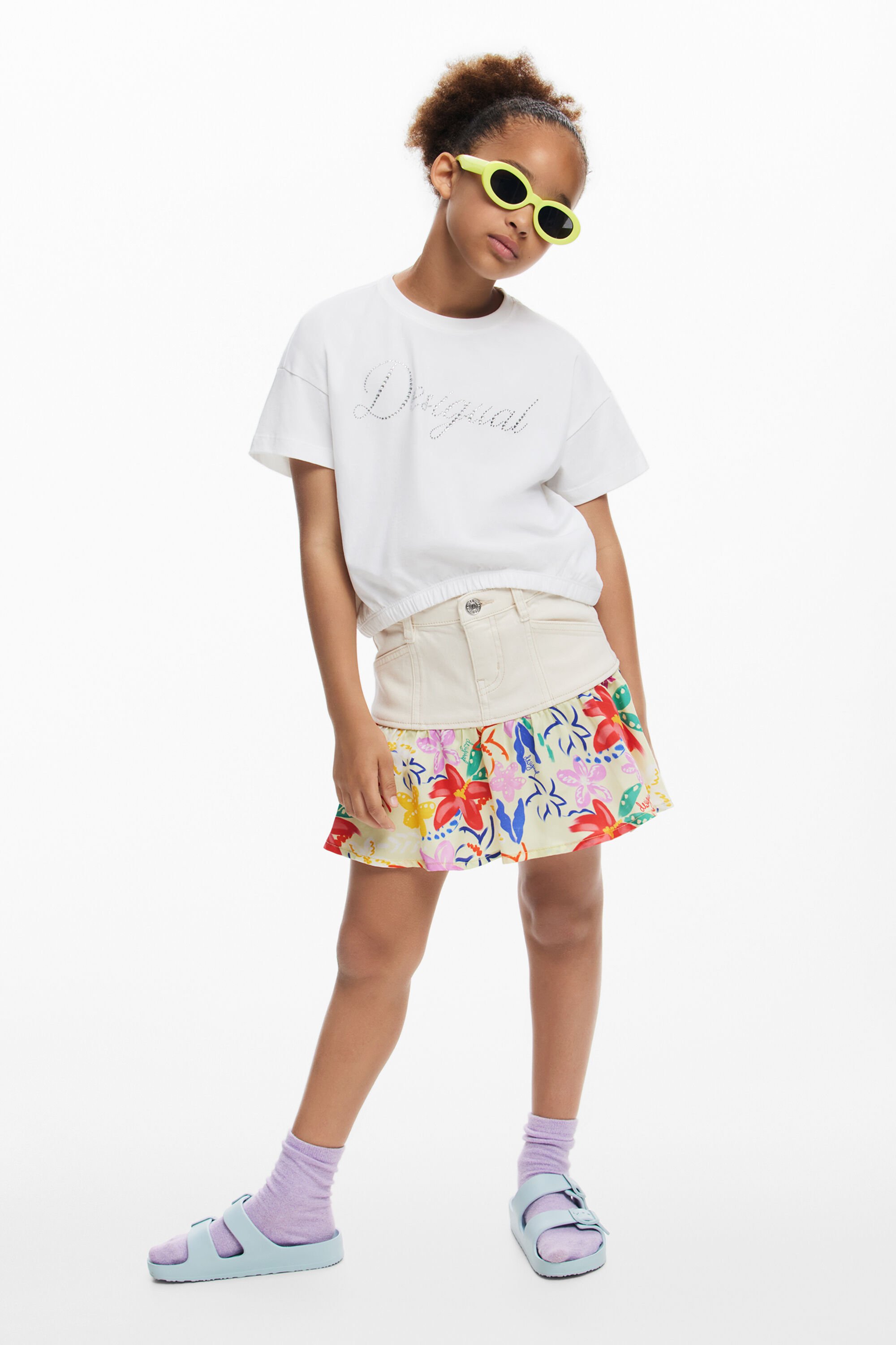 Falda Denim Volante Desigual Mujer