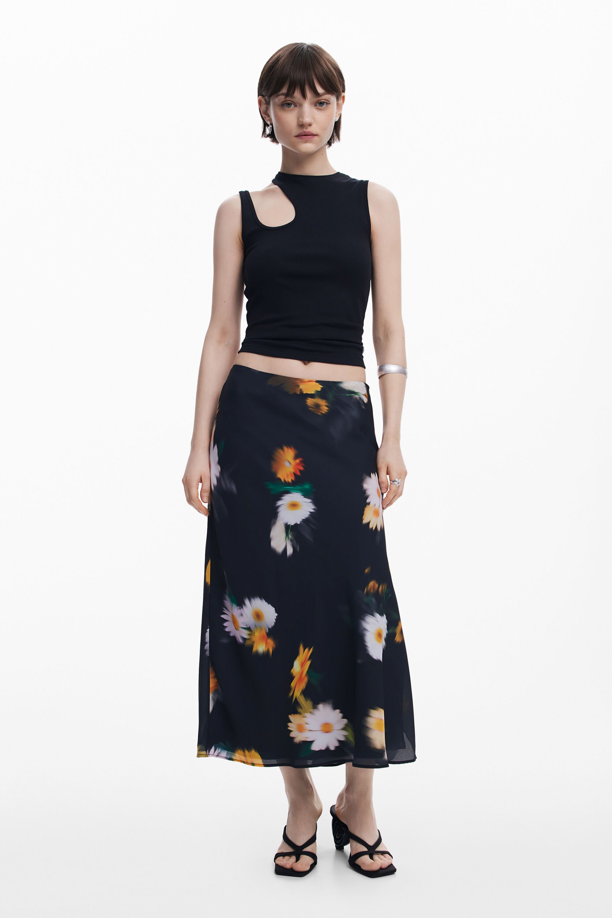 Falda midi flores difuminadas Desigual