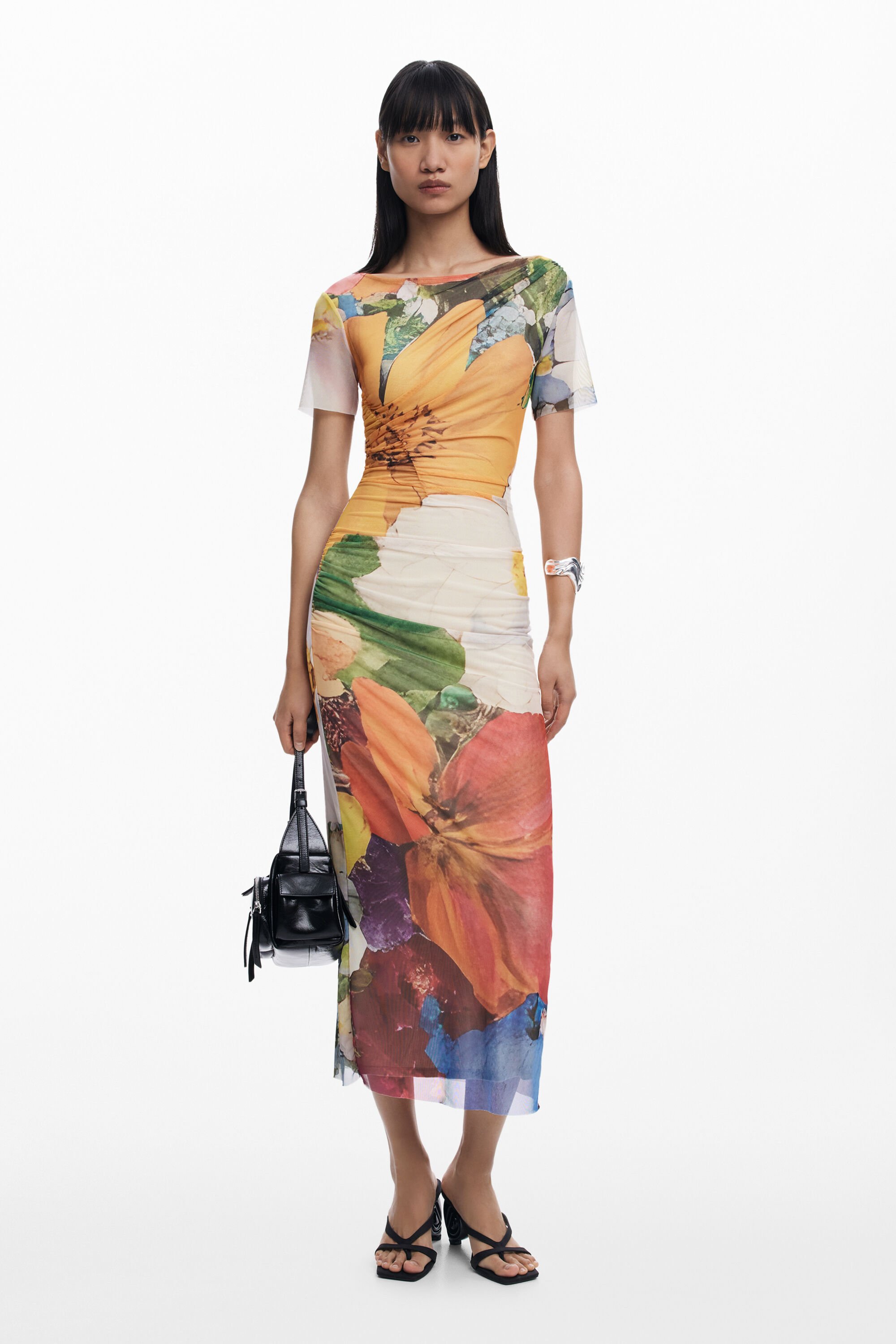 Vestido Desigual de tul con flores para mujer