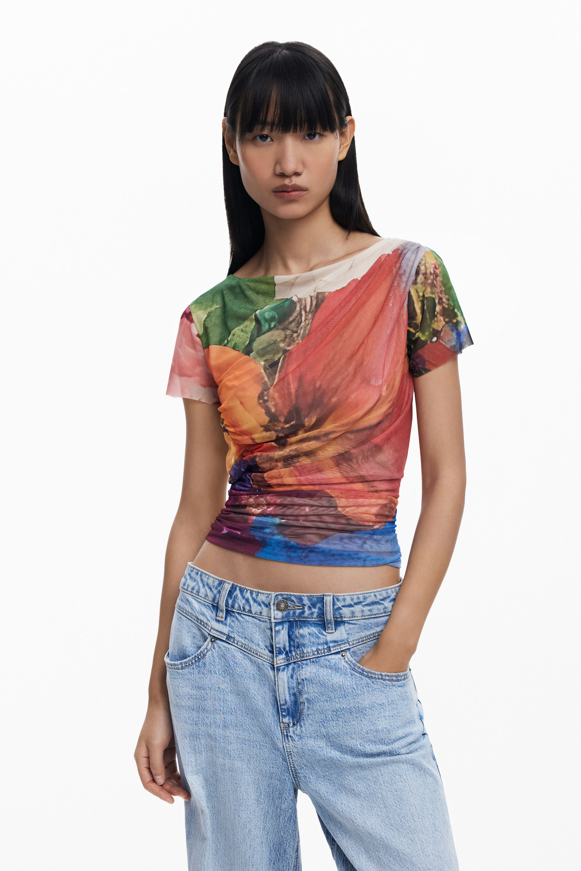 Camiseta Desigual de Gasa con Drapeado Camiseta Desigual de Gasa con Drapeado