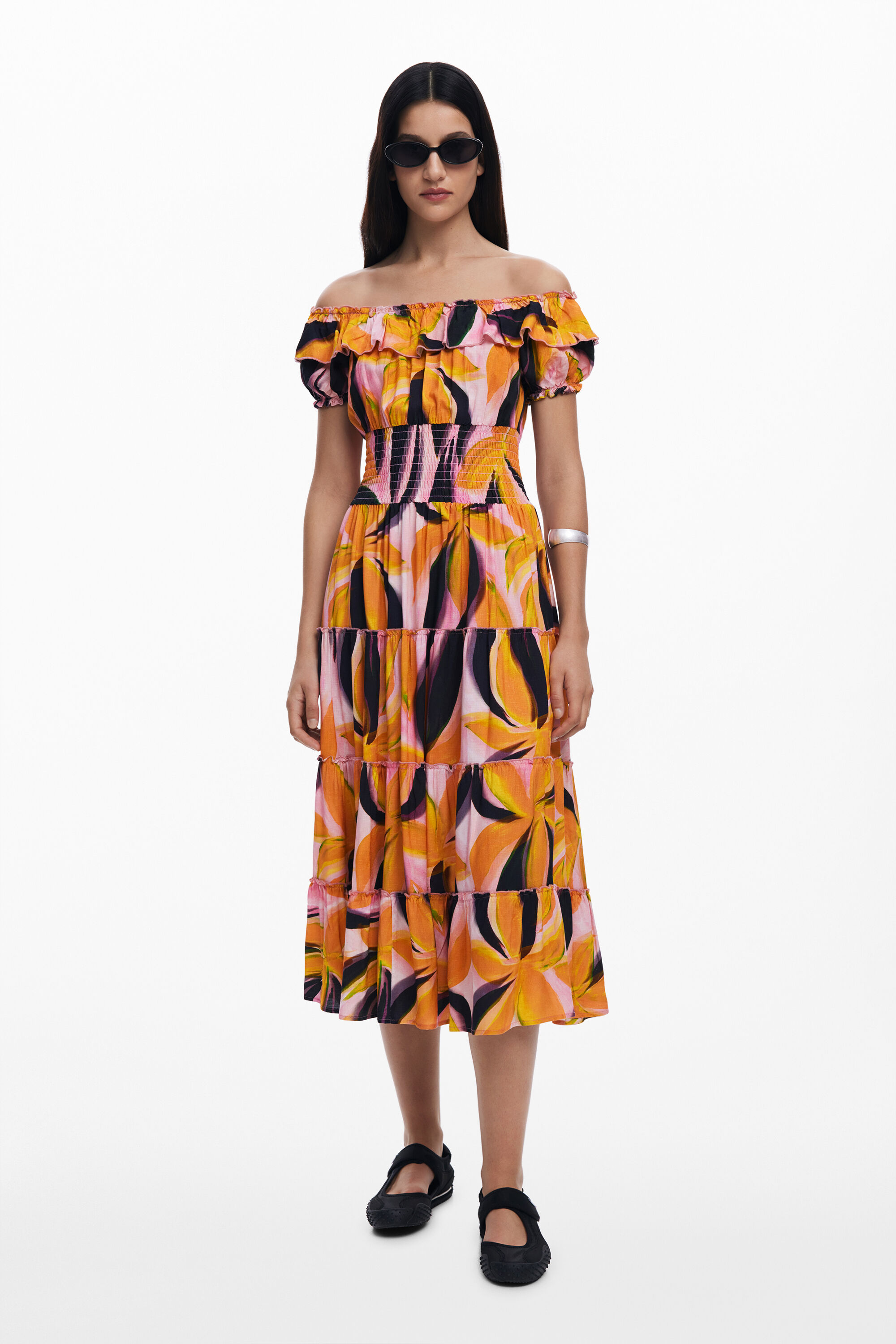 Vestido Bardot Desigual con Volantes