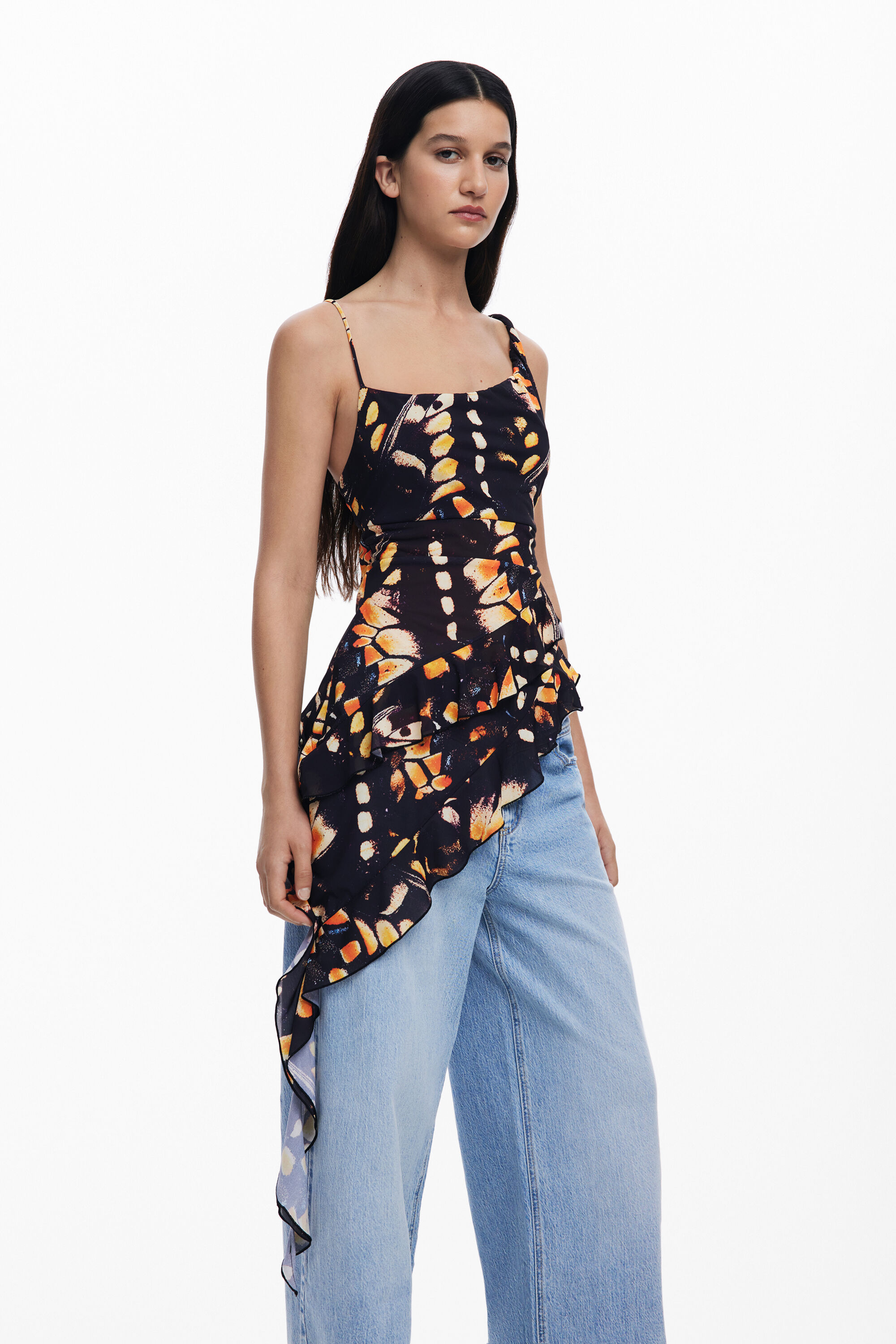 Desigual Camiseta de Tirantes con Estampado de Mariposas para Mujer