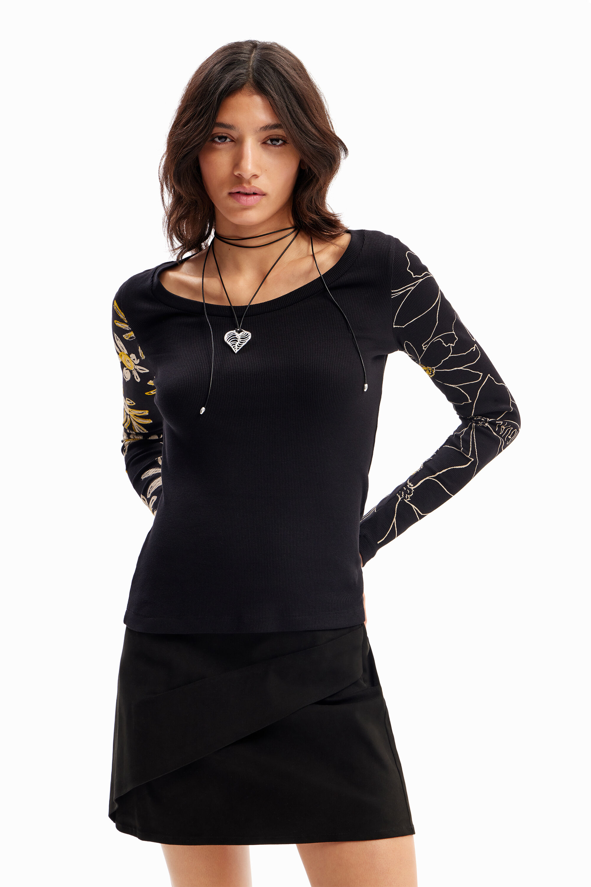 Desigual Camiseta canalé flores fehombre