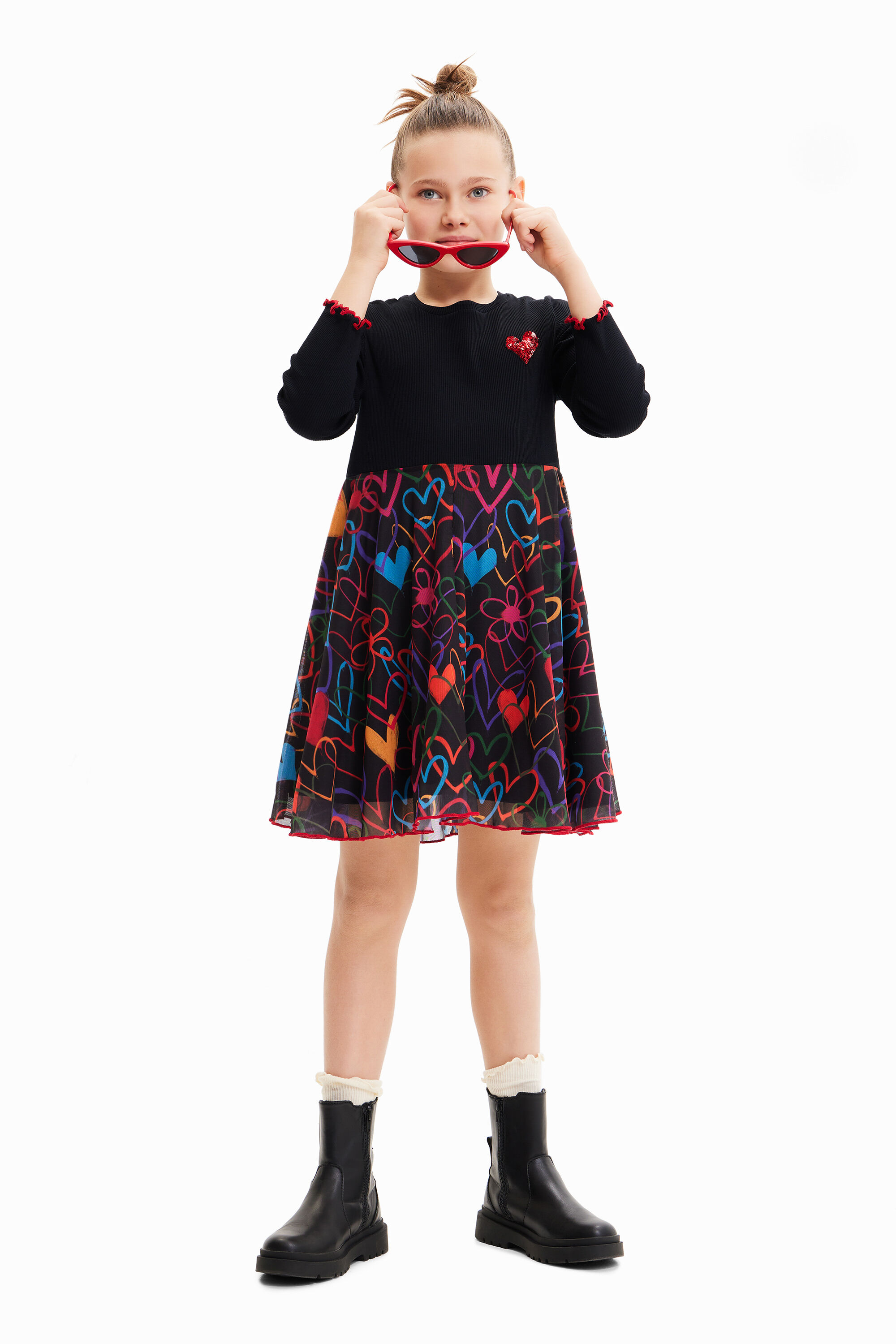 Vestido corto combinado corazones Vestido corto combinado corazones