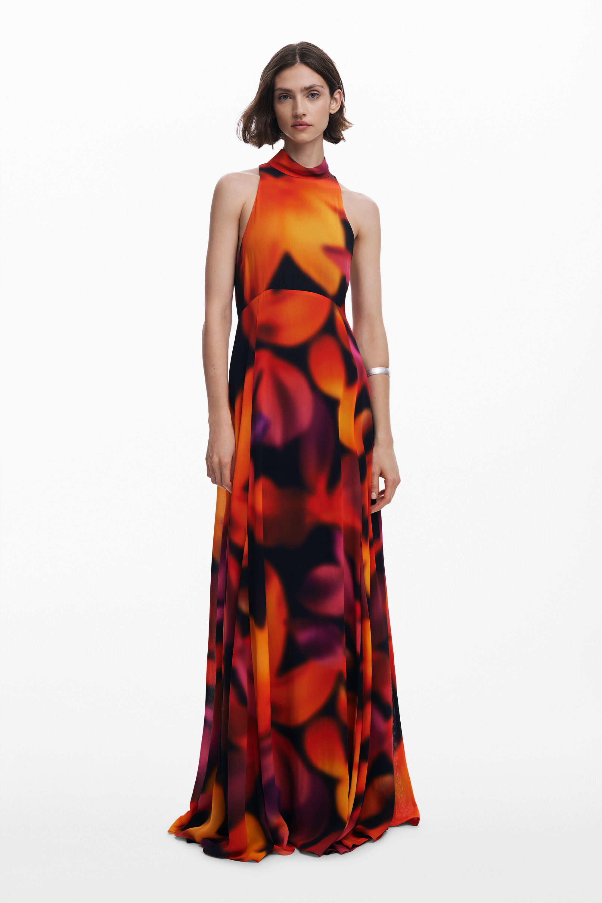 Vestido Largo Halter Flores
